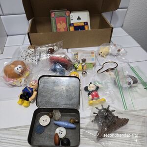 Vintage Junk Drawer Lot  Mixed Media, Retro Trinkets, Craft Oddities